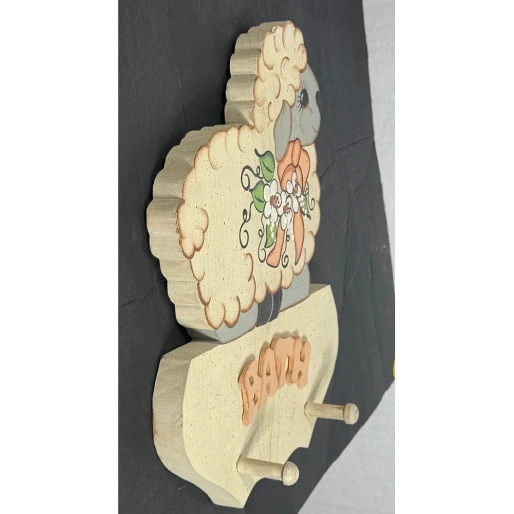 Handmade Wooden Sheep Bathroom Hook Rack | 2 Peg Bath Towel Holder Country Decor